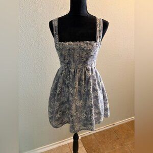 American Eagle Outfitters Smocked Cross Back Blue and White Mini Dress Medium